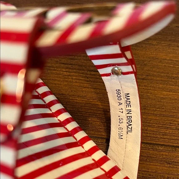 NWOB Tory Burch Patent Leather Miller Sandal Striped Nautical Red White - Picture 9 of 9